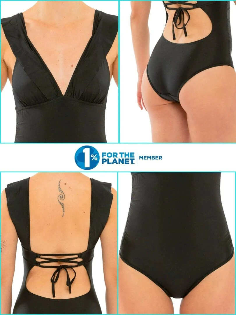 Maillot de bain Menstruel dos à lacet   flux léger   Sya   Noir