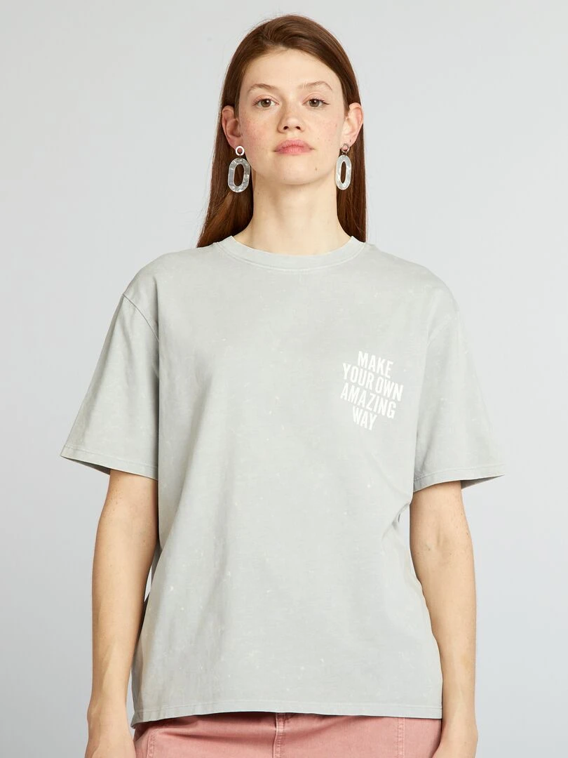 T shirt ample imprimé   Gris
