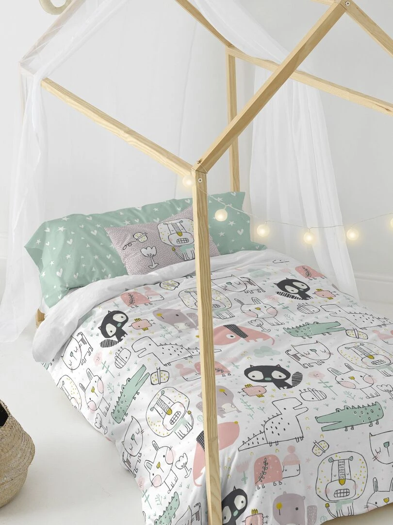 Parure housse de couette 2 pièces Best buddies "Happyfriday" Blanc Vert