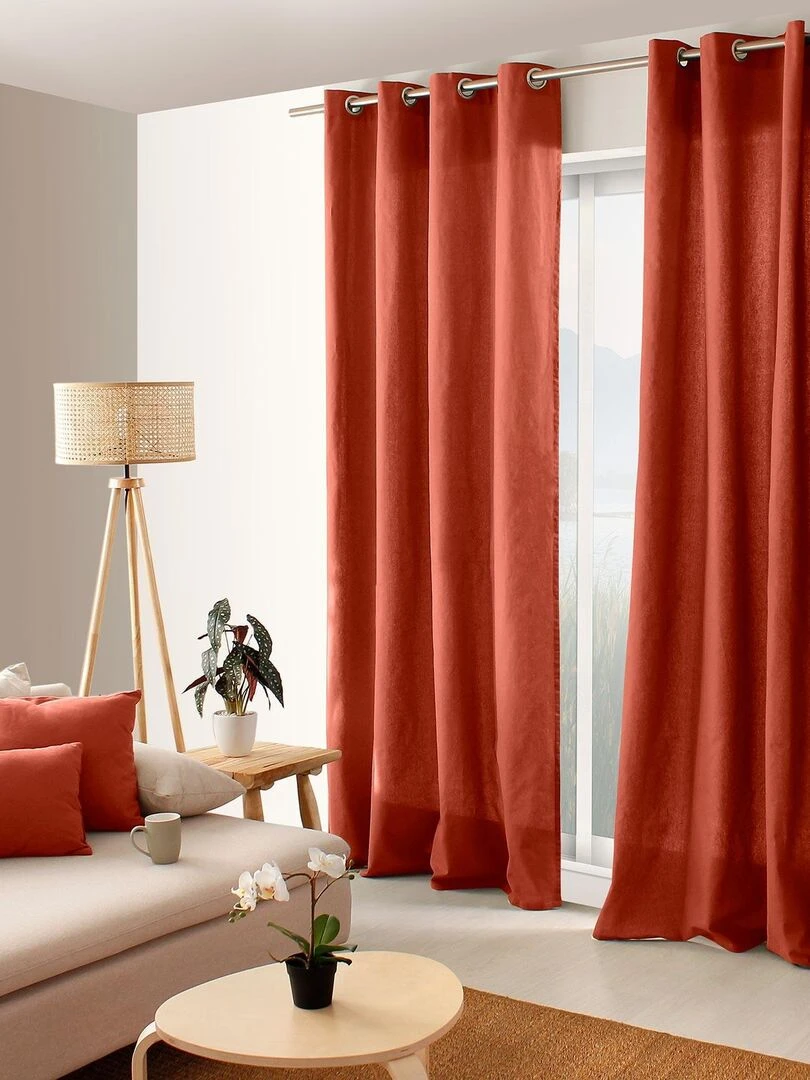 Rideau coloré en pur coton 8 œillets Rouge brique