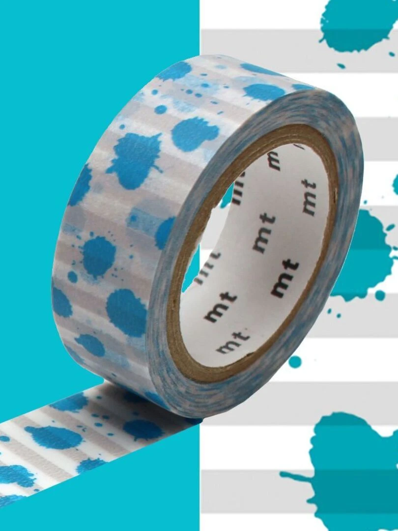 Masking tape motif tâches d'encre bleu   1 5 cm x 7 m   N/A