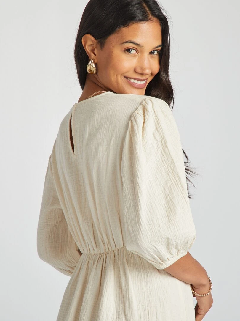 Robe en gaze de coton avec ouverture   Blanc