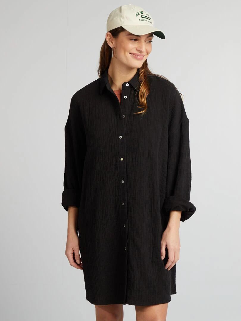Chemise oversize en gaze de coton   noir