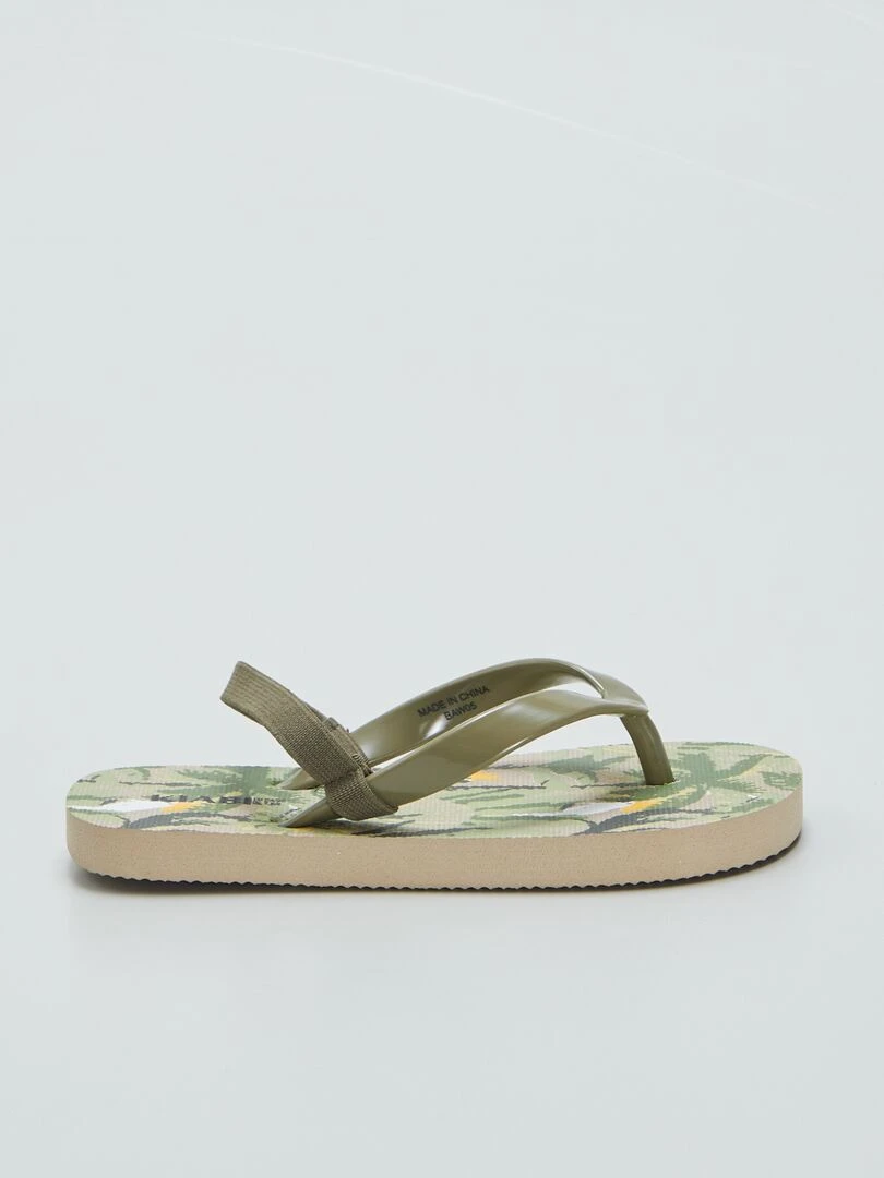 Tongs imprimé tropical à bride élastique Kaki