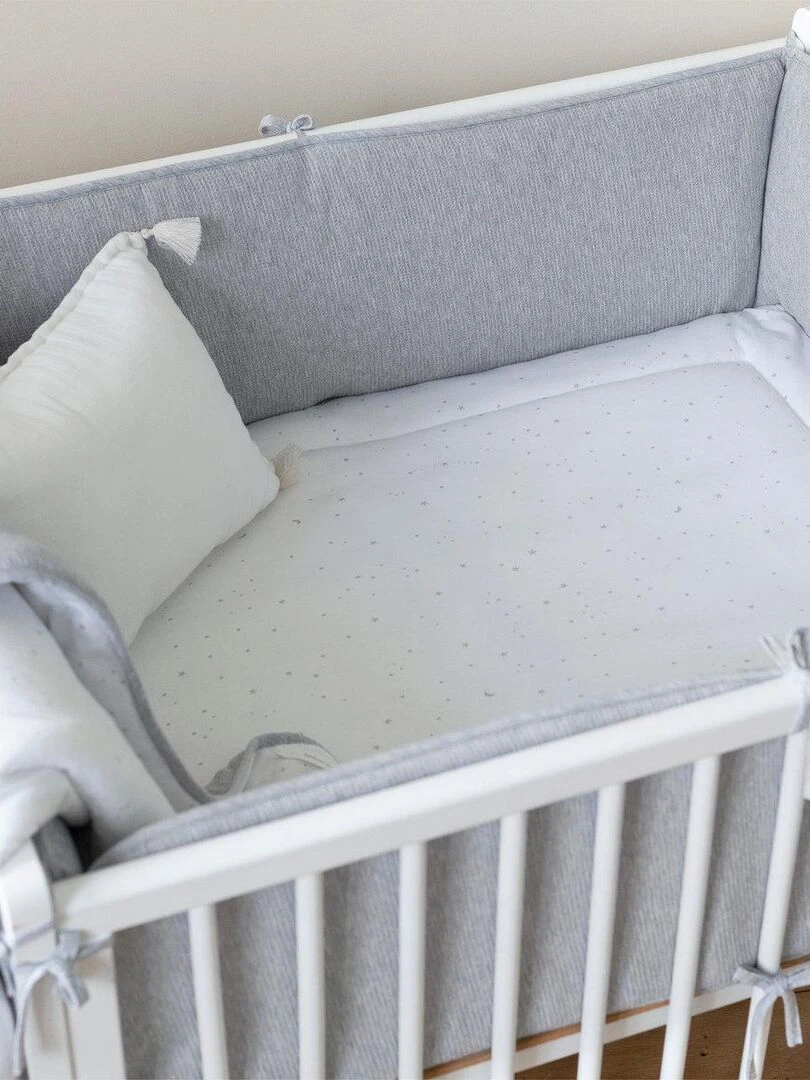 Bemini Tour de parc réversible Pady waffle et jersey bio   Gris chiné