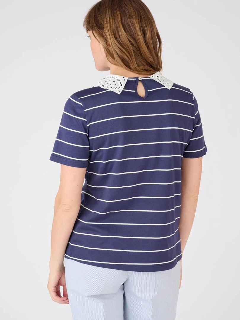 Tee shirt col broderie anglaise   Damart   Bleu marine