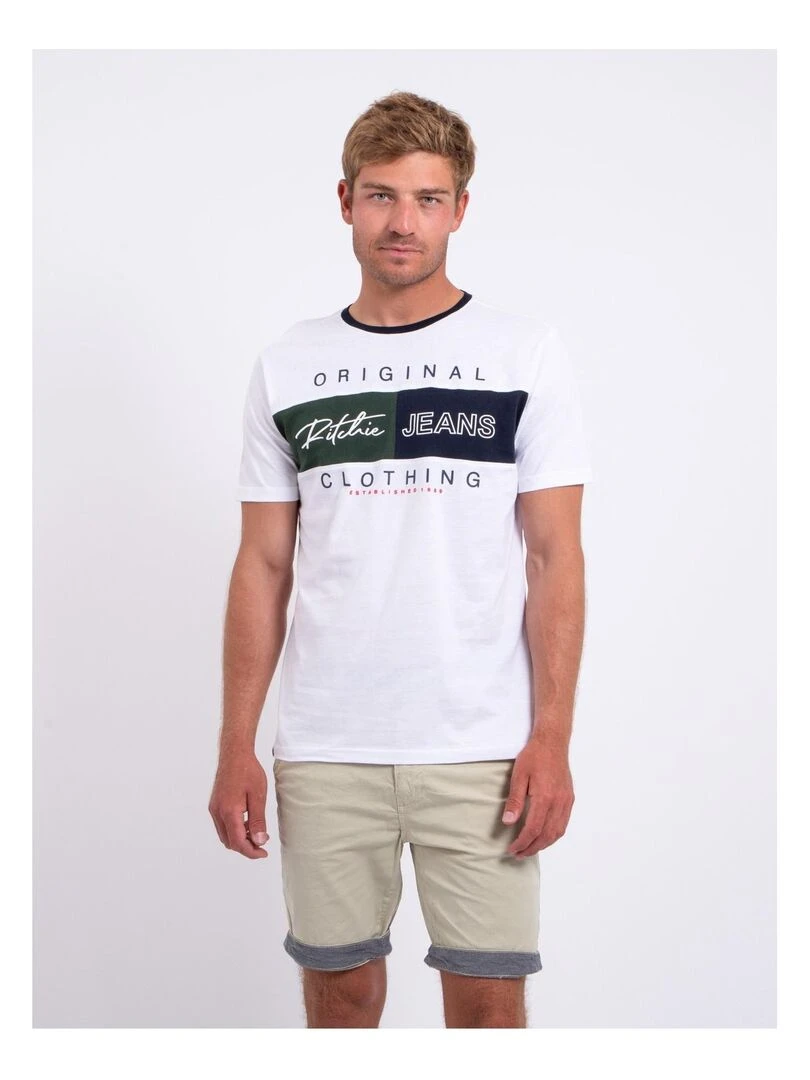 T shirt col rond pur coton NABARIST Blanc