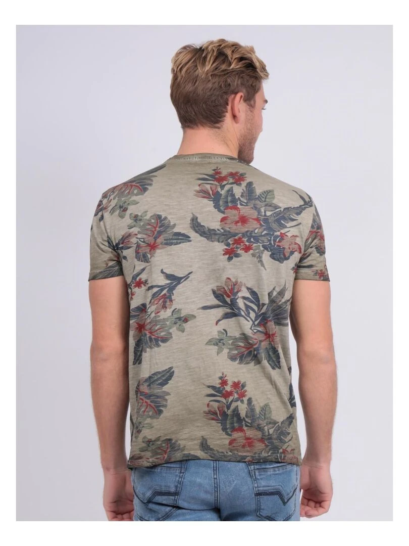 T shirt col rond pur coton NALKO   Kaki