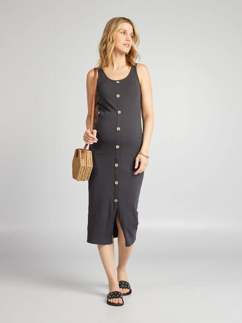 Robe longue côtelée grossesse gris foncé