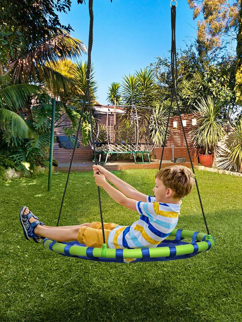 Balançoire nid oiseau ronde Ø 100 x 120 180H cm bleu vert   Vert