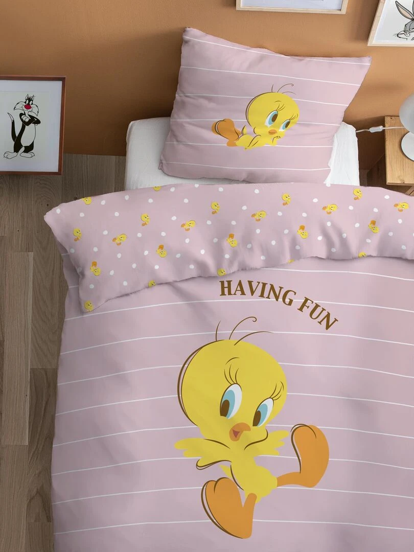 Parure de lit imprimée 100% coton LOONEY TUNES TITI Rose