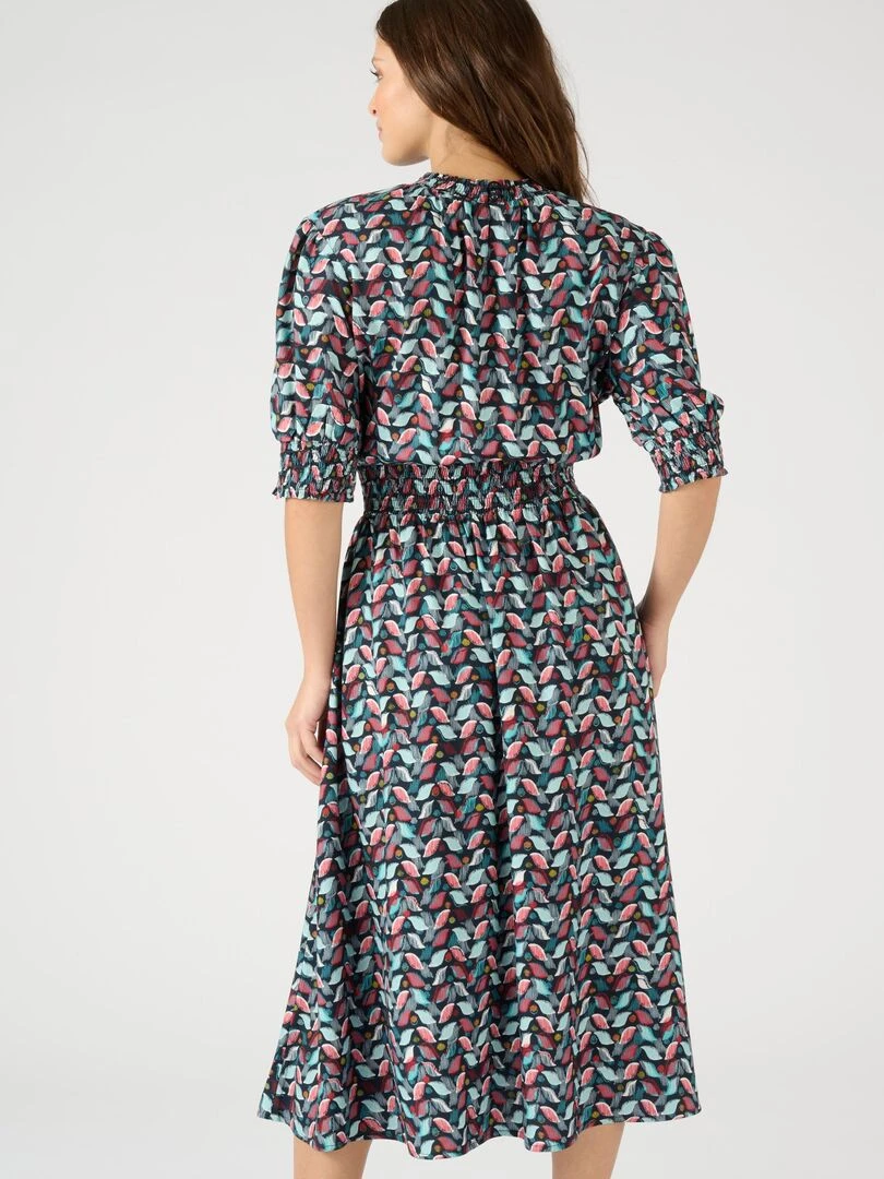 Robe à smocks pure viscose Lenzing(TM) EcoVero(TM)   Damart   Bleu marine