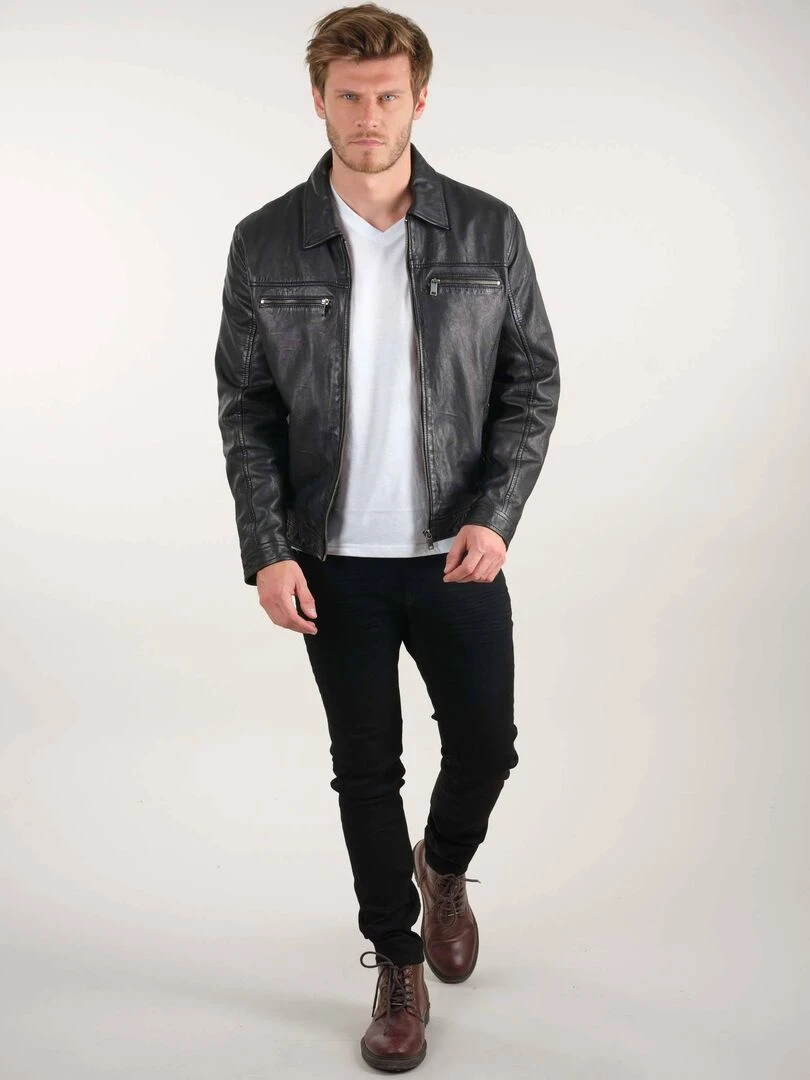 Veste en cuir style motard 'Deeluxe'   Noir