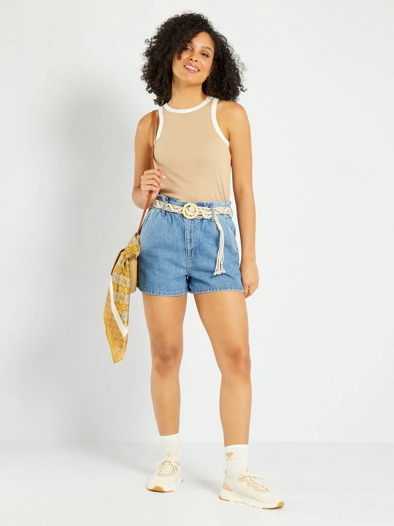 Short en denim paperbag Bleu
