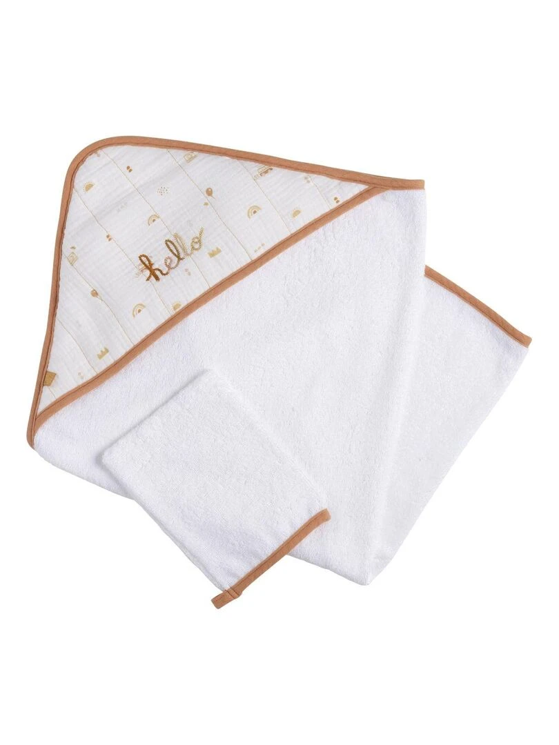 Cape de bain et gant en coton blanc SAUTHON Blanc