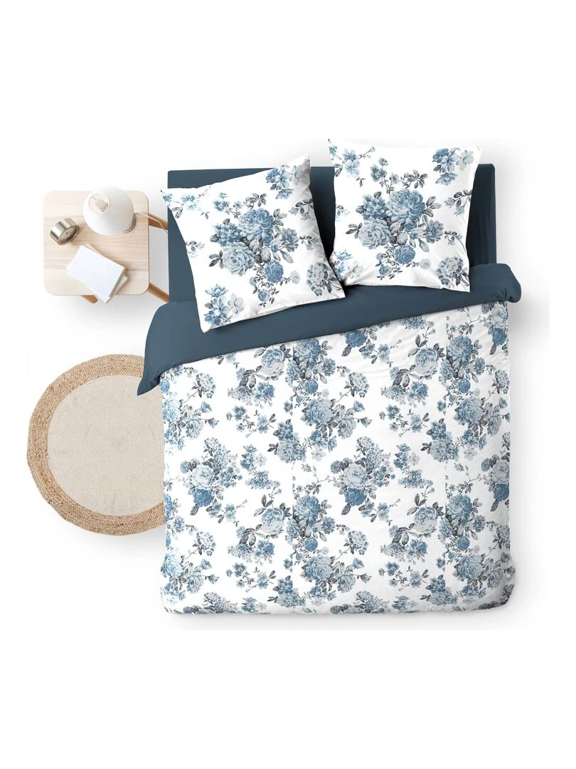 Housse de couette + 2 taies Gaze de coton Collection Roselia Bleu