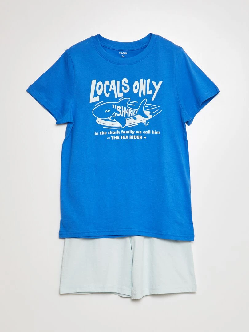 Pyjama court short + t shirt 2 pièces Bleu