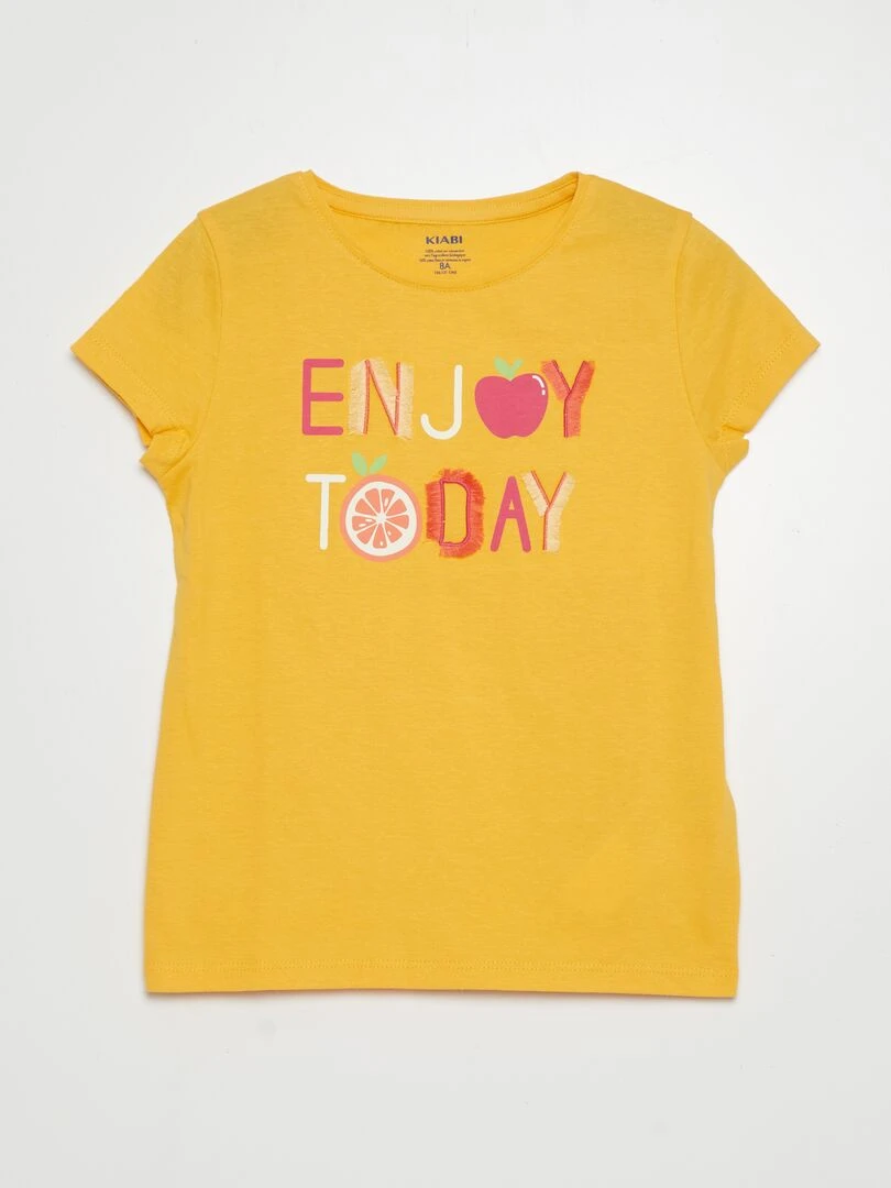 T shirt en coton à col rond Jaune