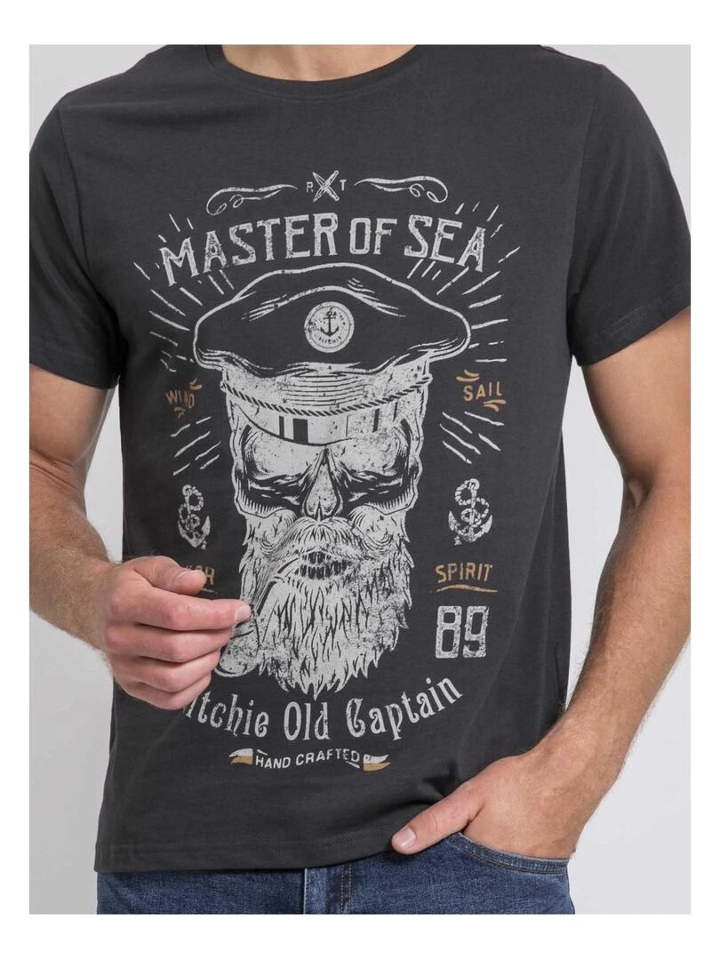 T shirt col rond pur coton JIMOSCAR   Gris