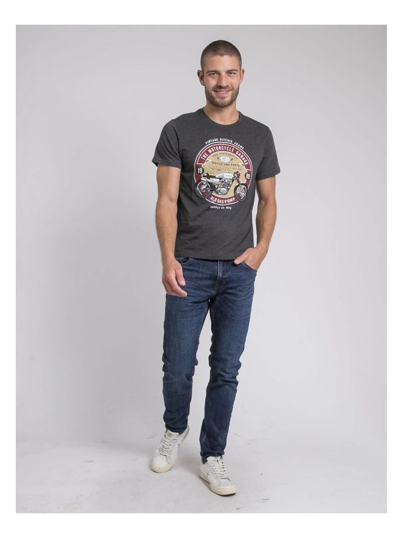 T shirt col rond pur coton JORISOL   Gris foncé