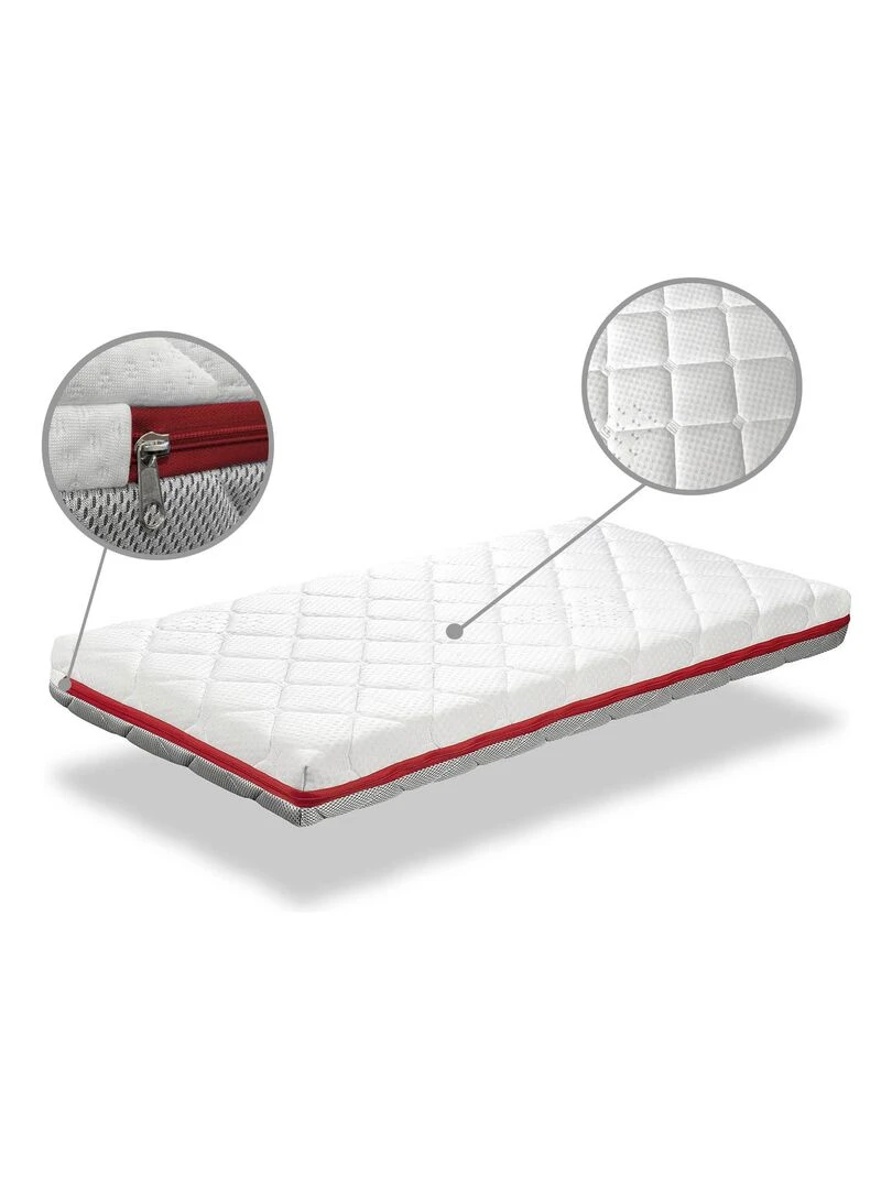 Matelas bebe DUO BABY épaisseur 11 CM Déhoussable mémoire de forme Blanc Rouge