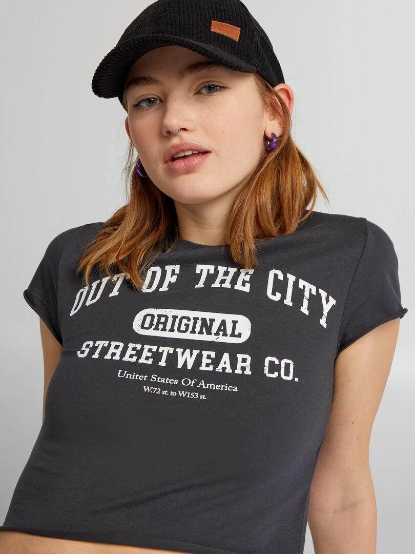 Crop top en jersey à col rond Noir