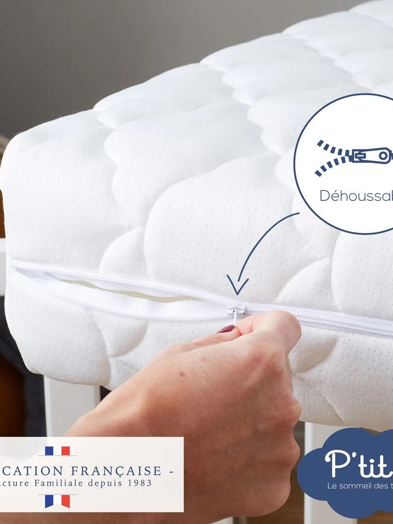 Matelas Bébé Bamboo   60x120 cm   Déhoussable   Blanc