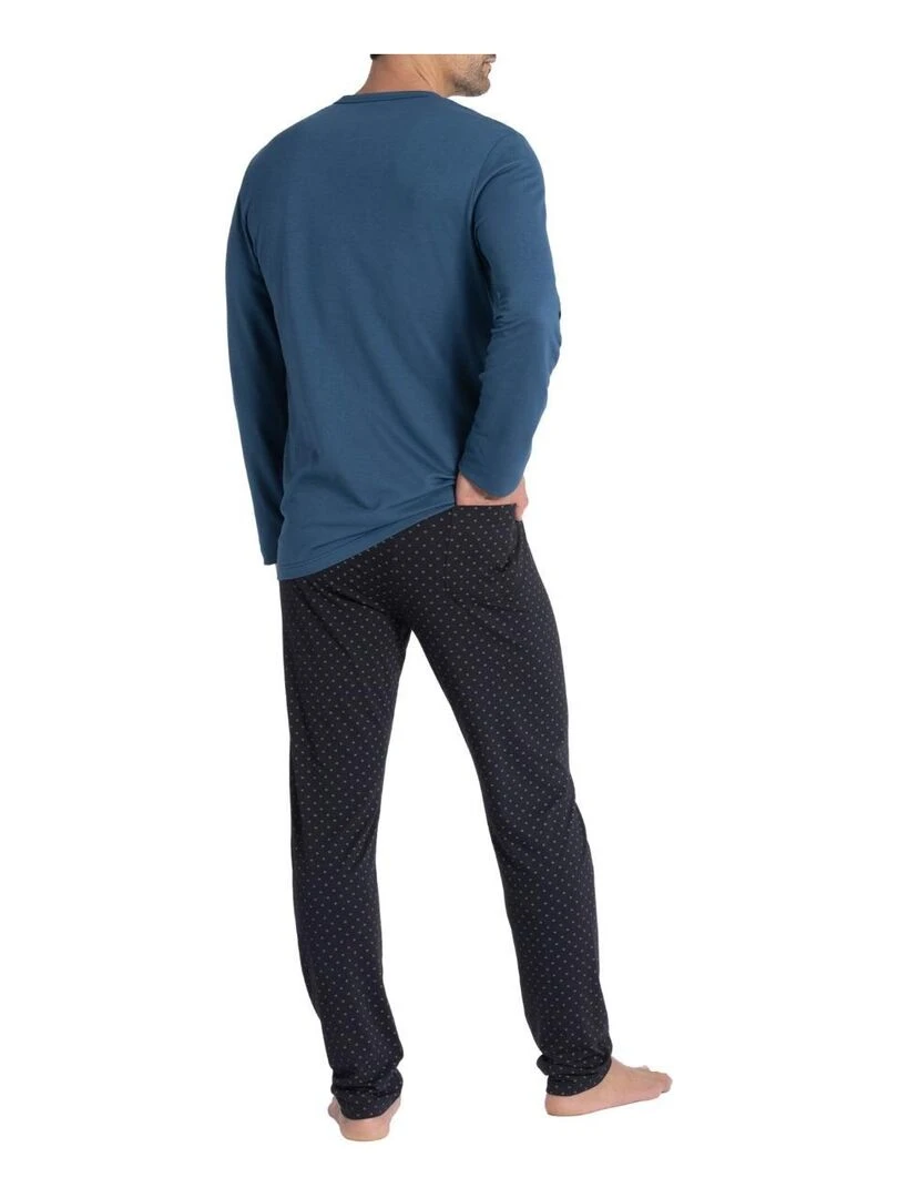 Pyjama long logoté en coton et modal Haori Bleu