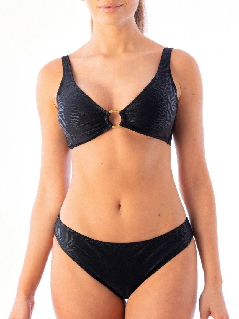 Bas de maillot de bain échancré Valeria à motif zébré Noir