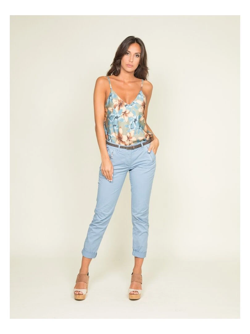 Caraco fluide motifs FLORETE   Kaki