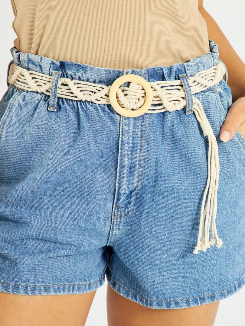 Short en denim paperbag   Bleu