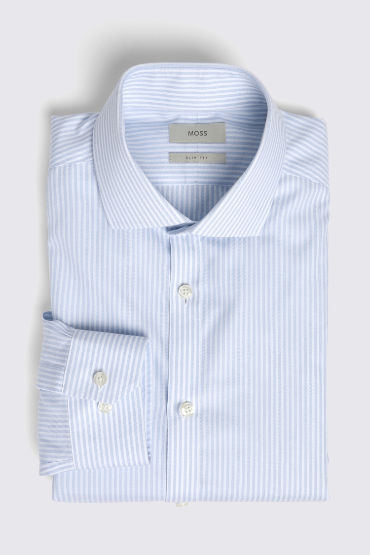 Slim Fit Light Blue Stripe Twill Non-Iron Shirt   Buy Online at Moss