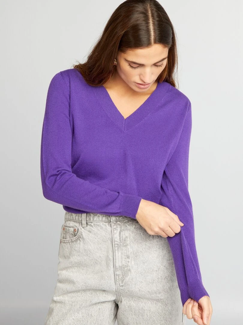 Pull en maille à col V Violet