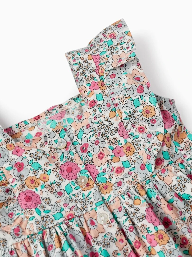 Robe en coton à fleurs pour bébé fille manches courtes CÉRÉMONIE   Blanc Orange clair