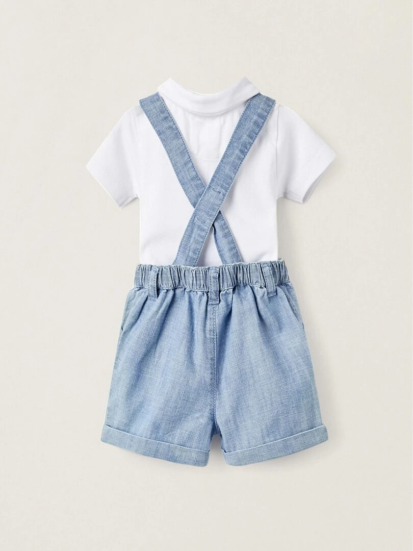 Ensemble de Body + Short à Bretelles pour Nouveau Né CÉRÉMONIE Blanc