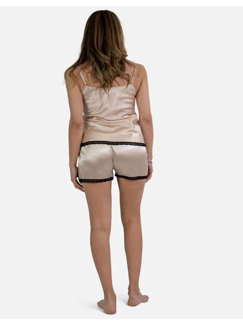Ensemble pyjashort fines bretelles en satin Kebello   Beige
