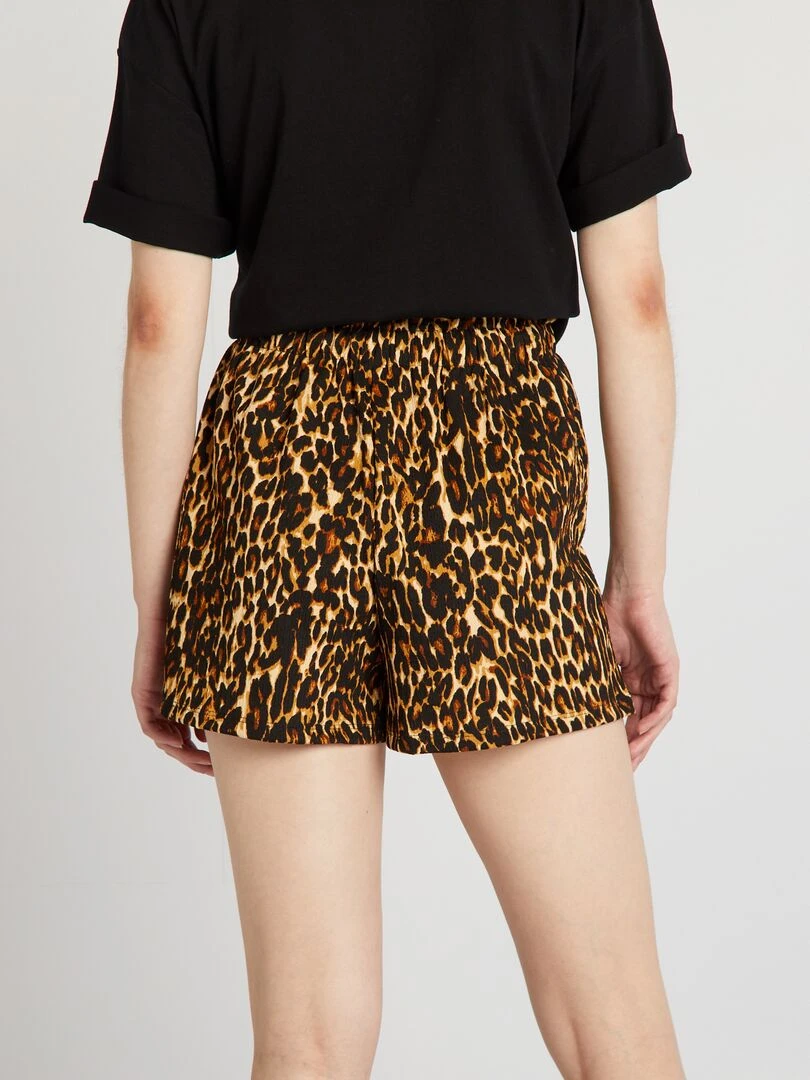 Short stretch à taille élastiquée   Noir/beige