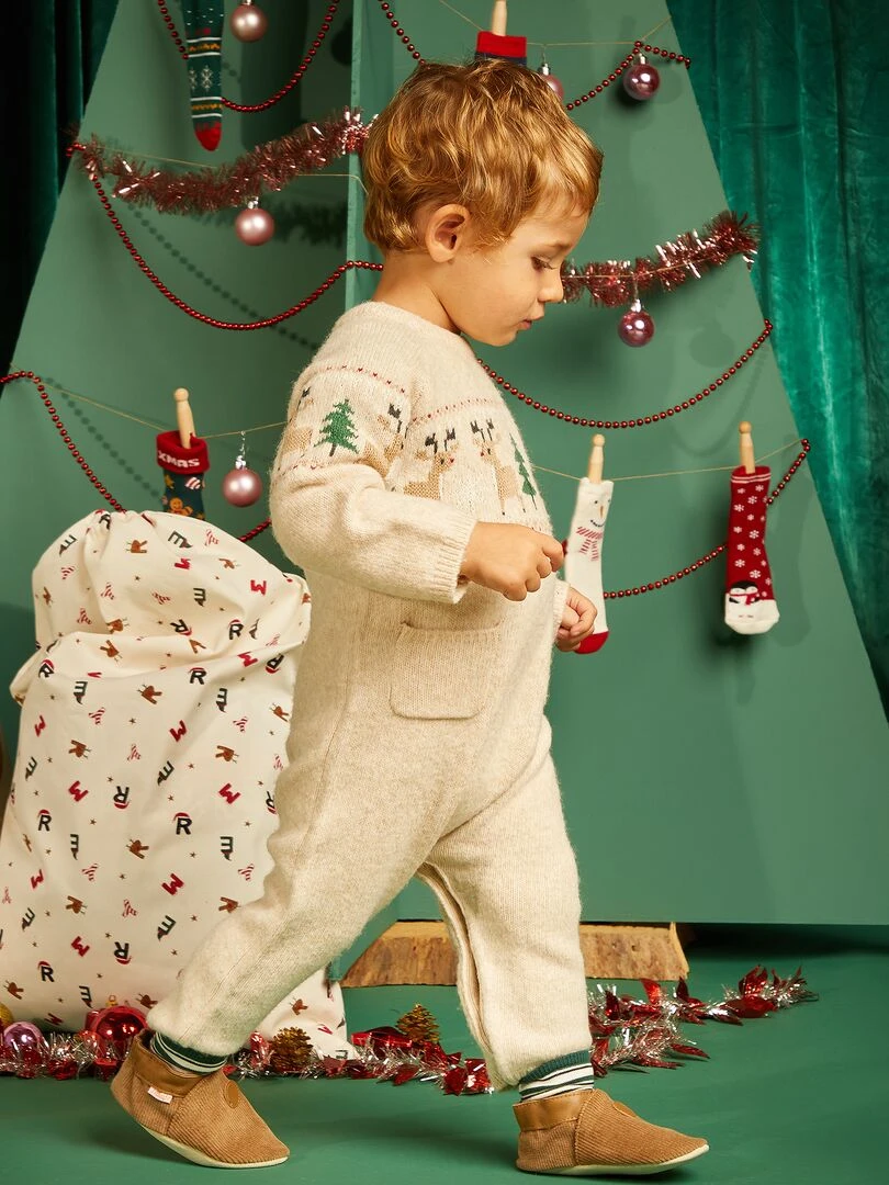 Combinaison en tricot imprimé Noël Beige