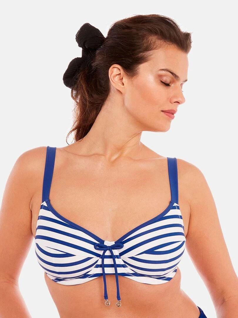 Haut de maillot à armatures MARINIERE   Brigitte Bardot Bain   Bleu