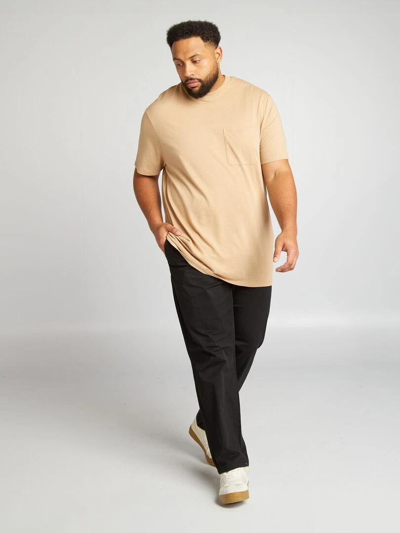 T shirt texturé uni Beige