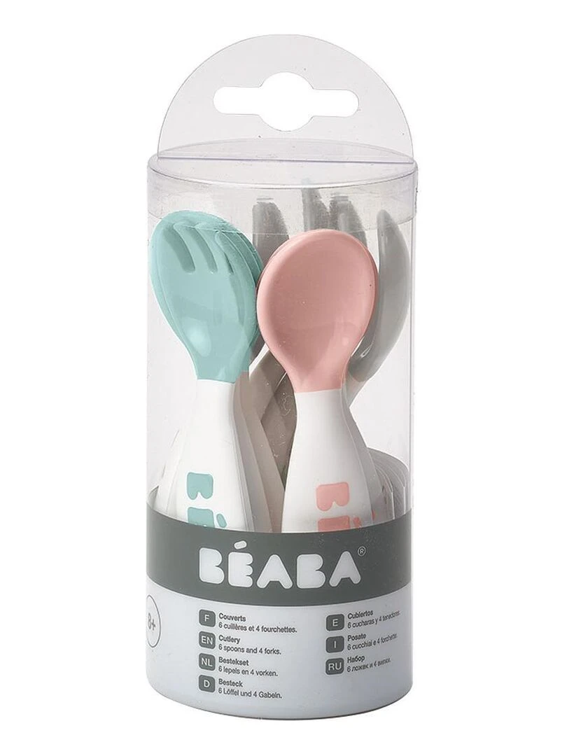 Lot de 6 cuillères ergo + 4 fourchettes (old pink+airy green+light mist) Vert