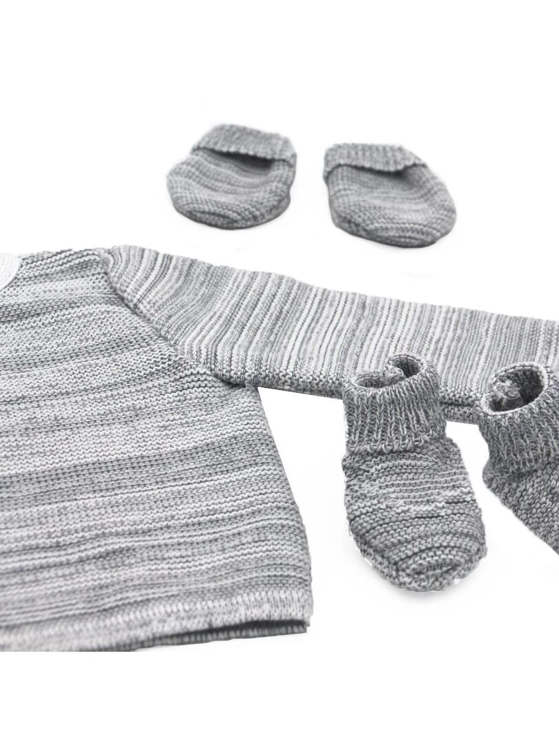 Ensemble tricoté   100% coton bio   1 à 3 mois   Gris