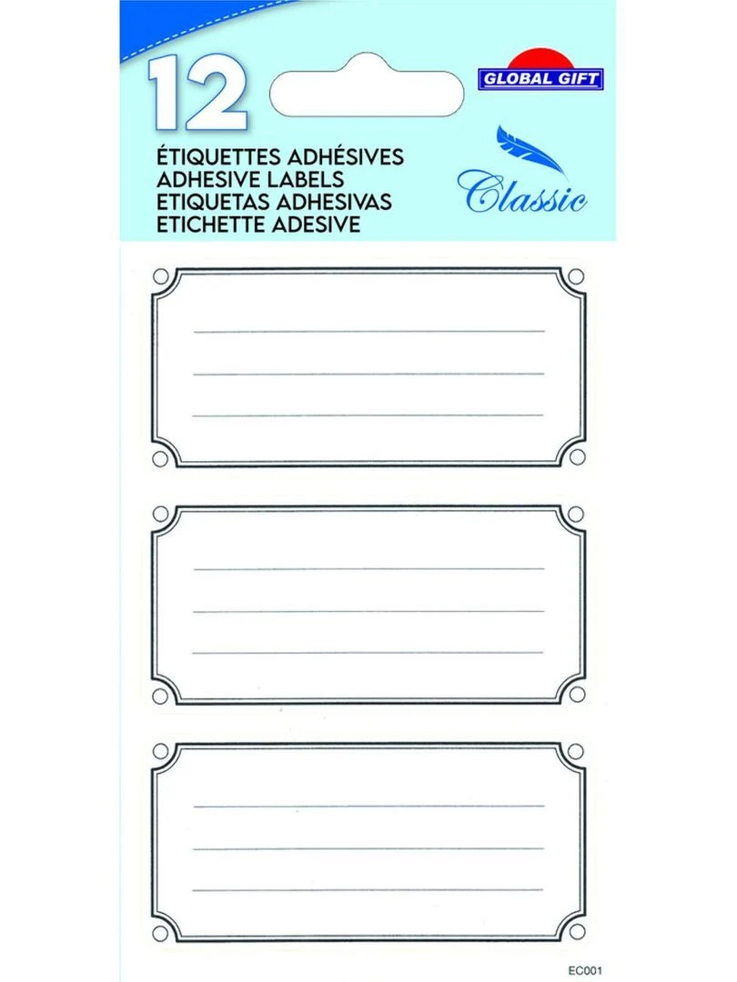 12 étiquettes adhésives scolaires Rectangles élégants noir N/A