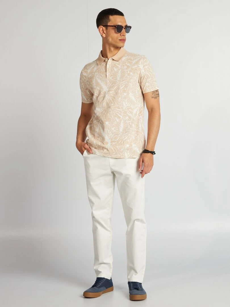 Polo imprimé en piqué de coton Beige