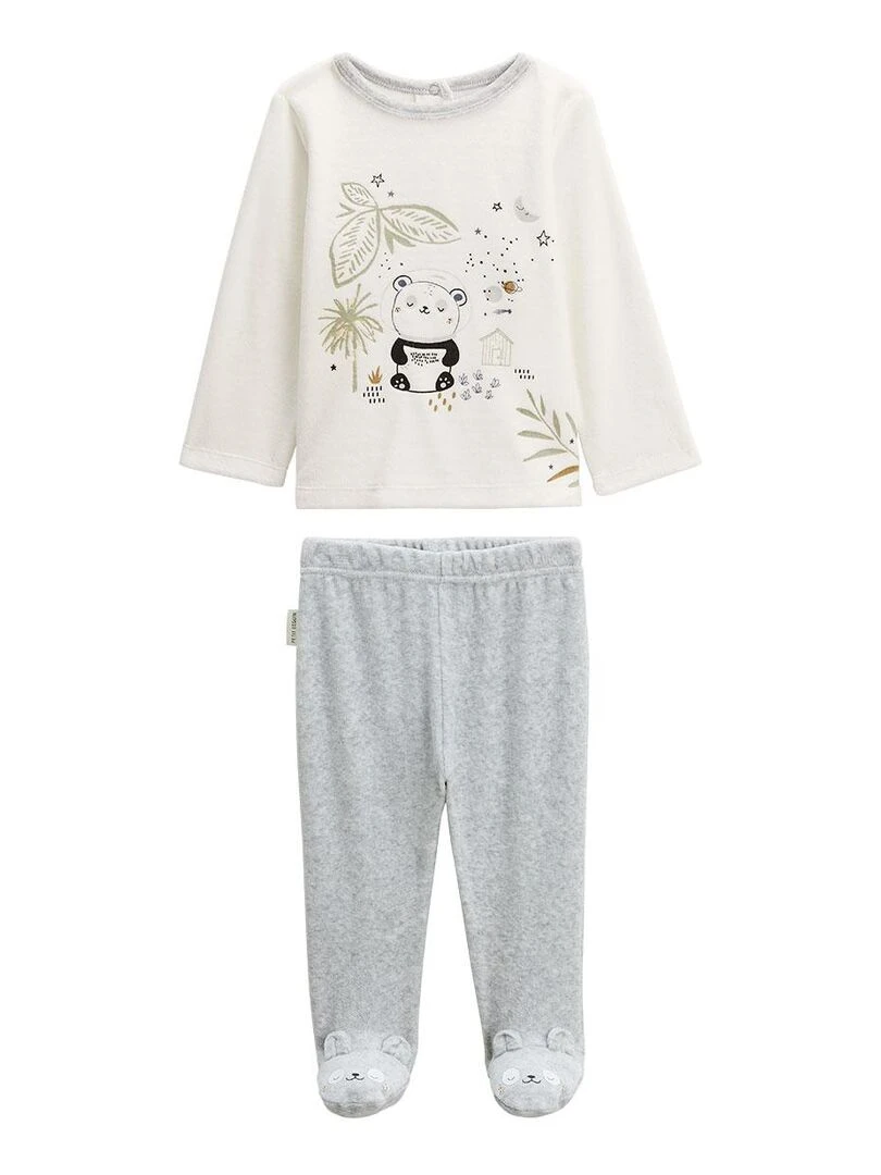 Pyjama bébé 2 pièces en velours Tropic Moon Ecru