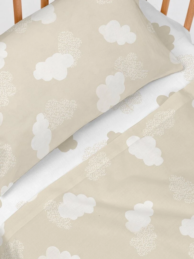 Parure de lit 2 pièces Clouds Lit Bébé "Happyfriday" Beige