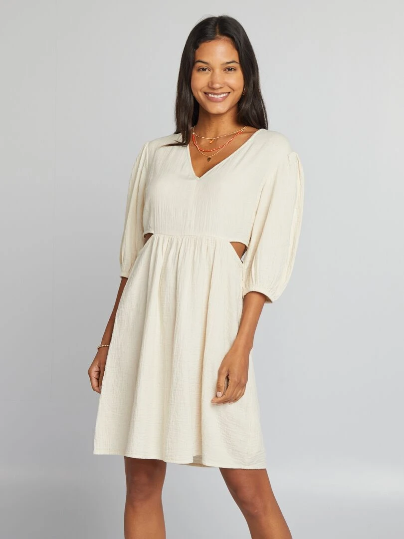 Robe en gaze de coton avec ouverture   Blanc