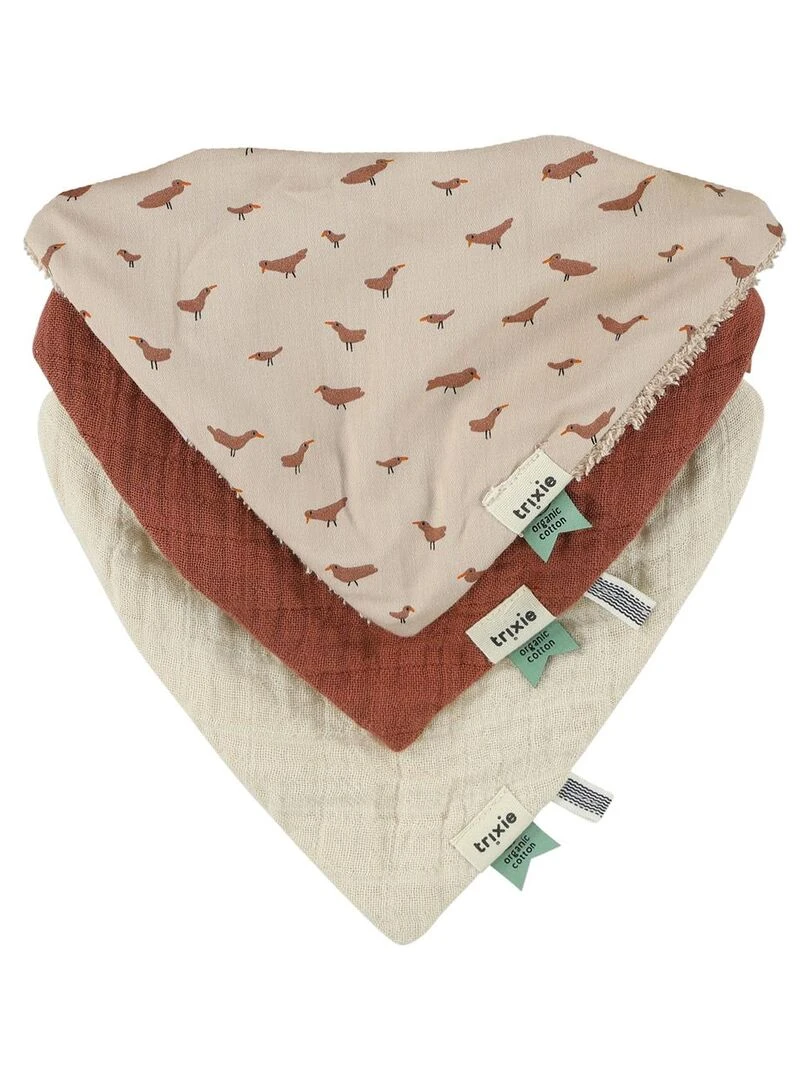 Lot de 3 bavoirs bandanas Babbling Birds Ecru