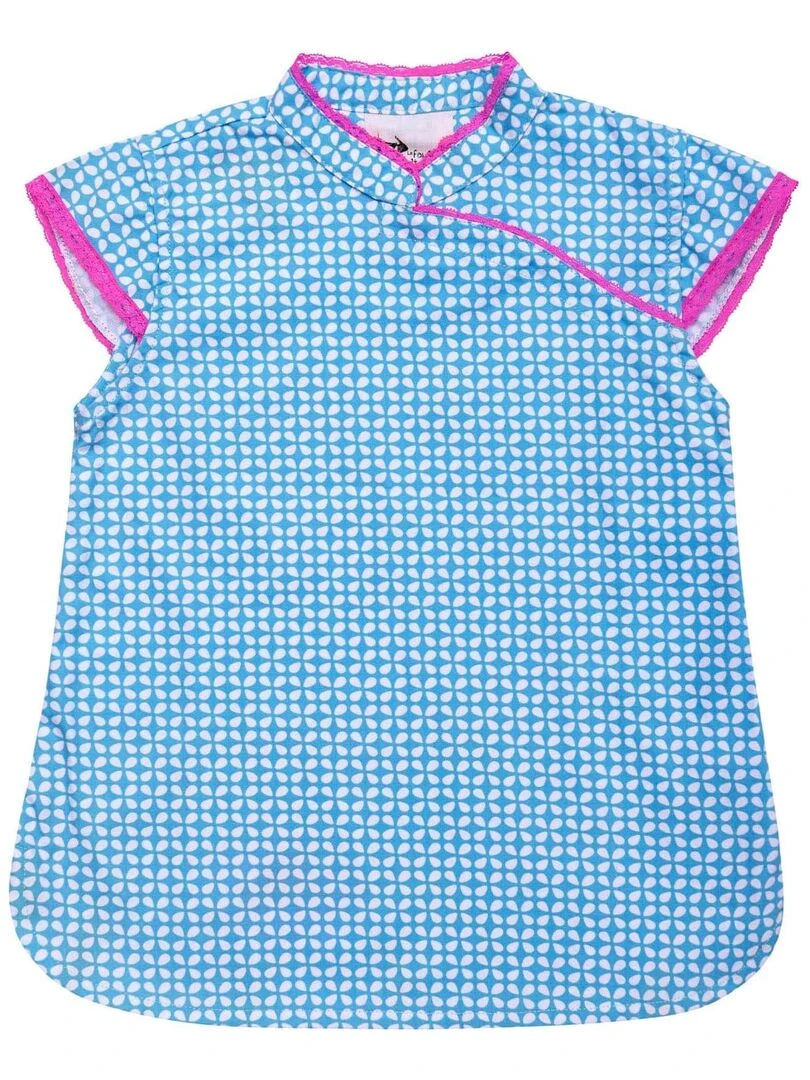 Blouse Chinoise Été Fille  Coton Bleu Turquoise Fuchsia  ANNAM   'LA FAUTE A VOLTAIRE'   Bleu turquoise