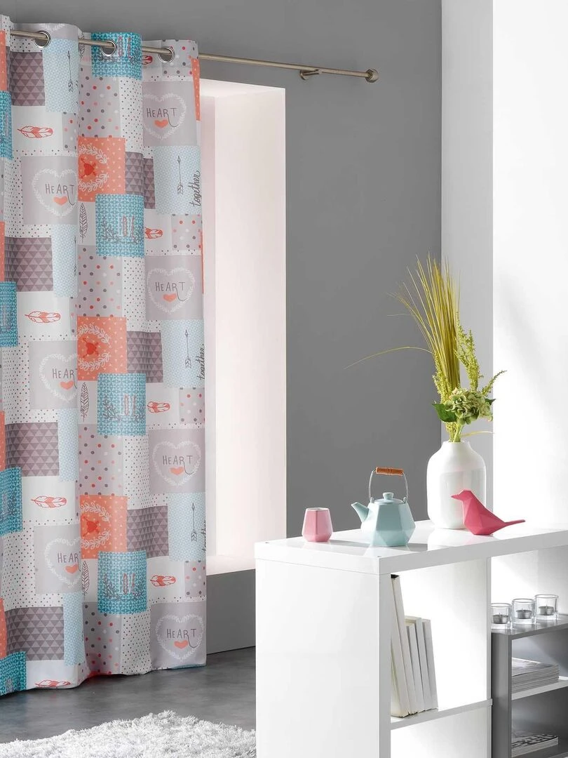 Rideau a oeillets imprime Microfibre Scandi 140 x 240 cm Blanc